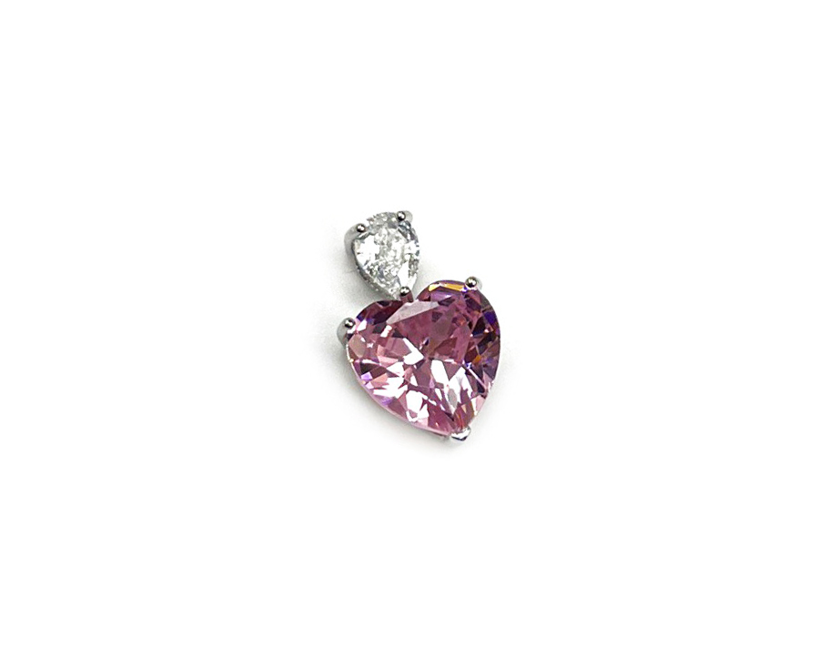 Подвеска сердце с розовым фианитом размер 19,5*12мм цвет серебро Серебро
